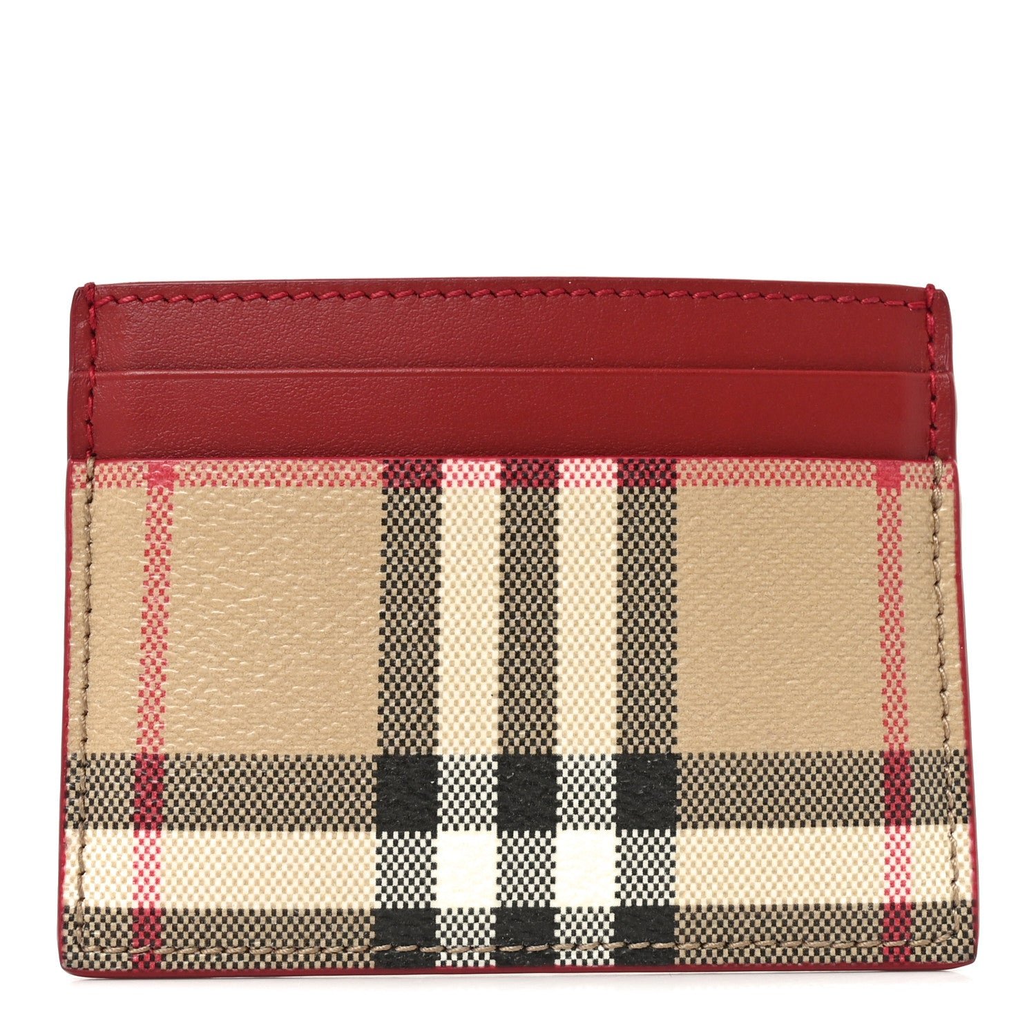 Burberry Vintage Check Smooth Calfskin Sandon Card Case Ruby