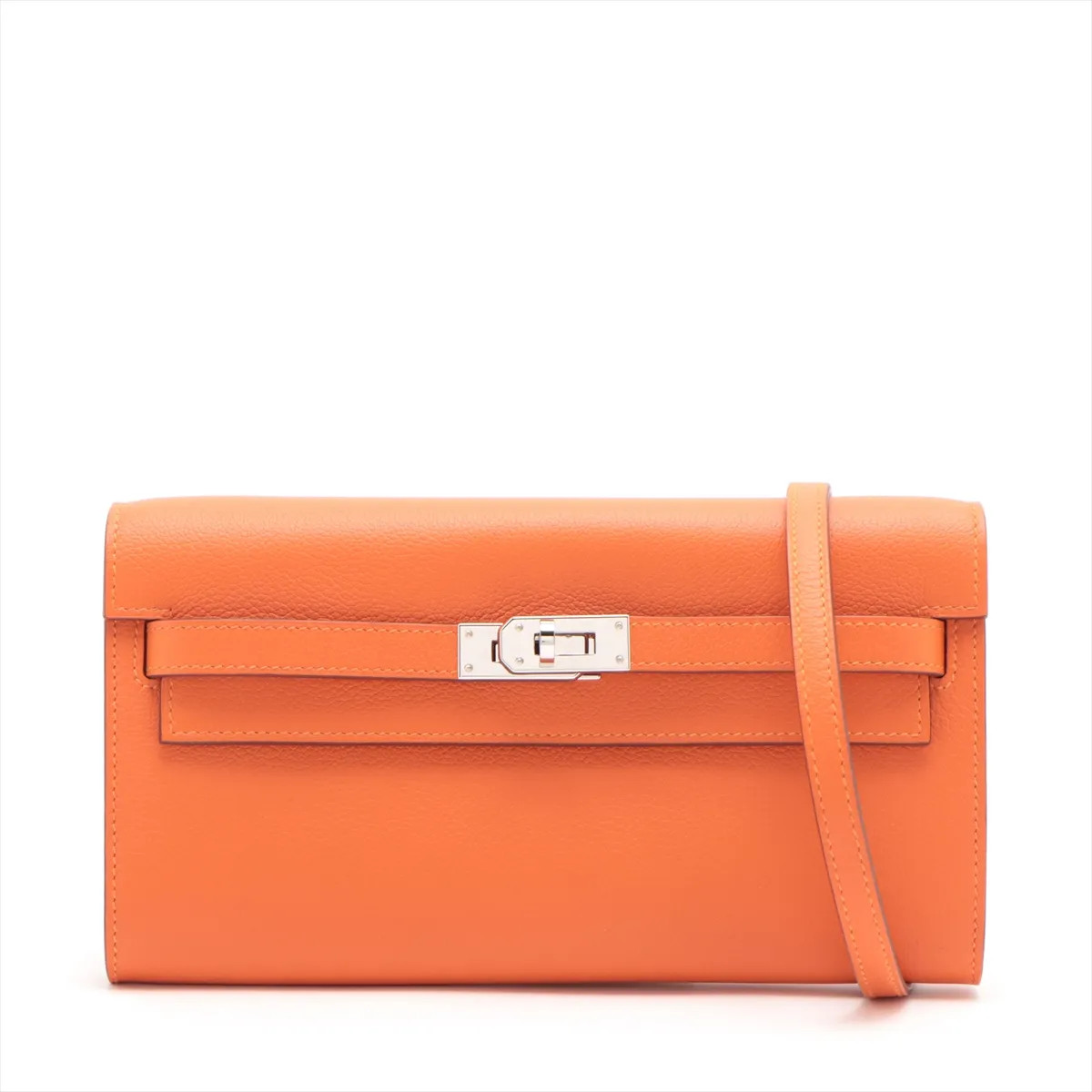 Hermès Kelly Wallet Togo Evercolor orange minian Silver Metal Fittings