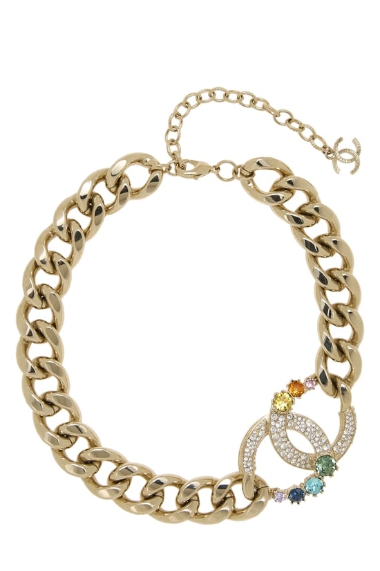 Multicolor Gold Crystal 'CC' Necklace