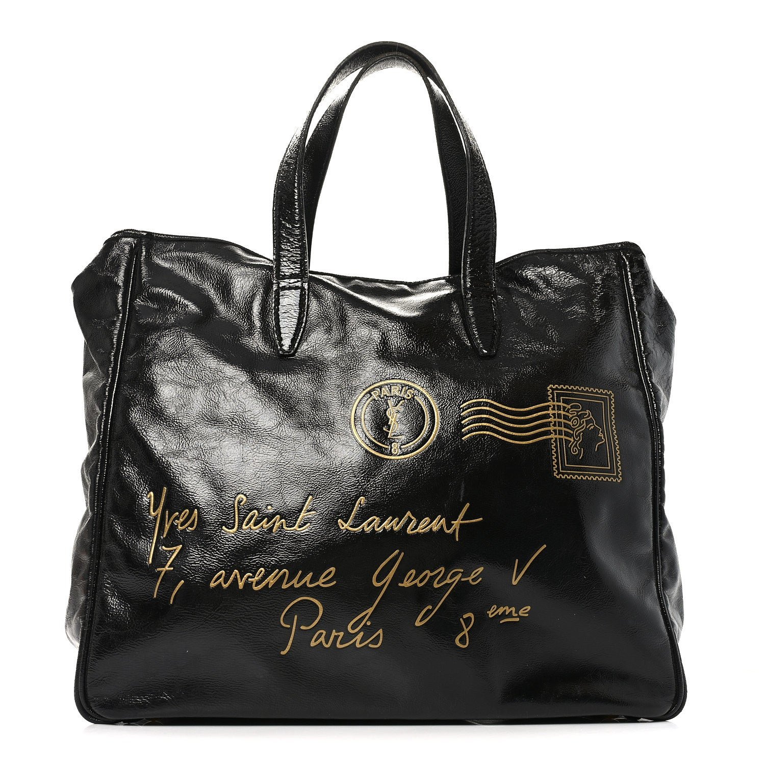 Saint Laurent Textured Patent Y-Mail Tote Black