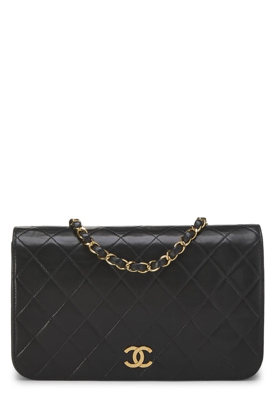 Black Quilted Lambskin Snap Full Flap Small