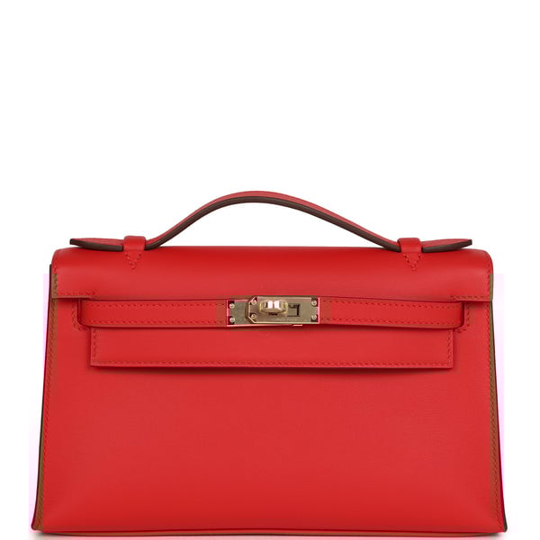 Hermes Hermes Special Order (HSS) Kelly Pochette Rouge de Coeur Verso Swift Permabrass Hardware