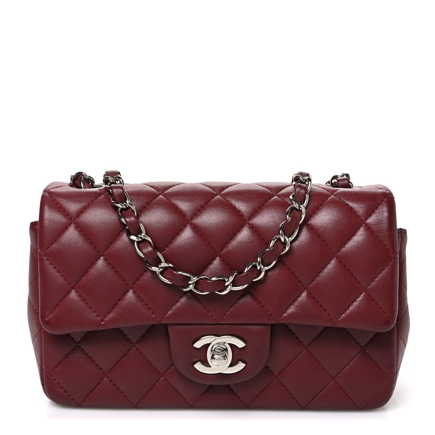 Chanel Lambskin Quilted Mini Rectangular Flap Burgundy