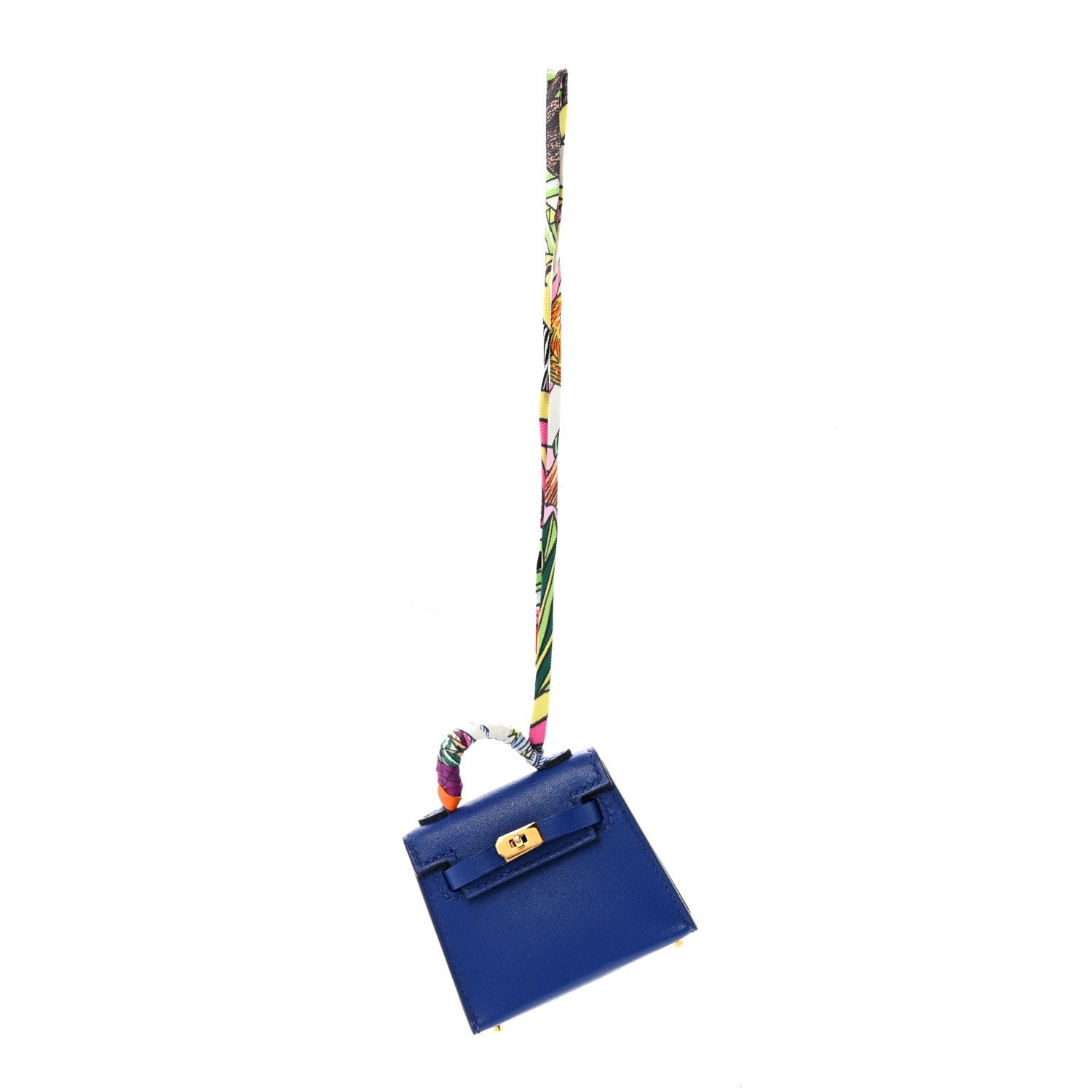 Hermes Tadelakt Mini Kelly Twilly Bag Charm Bleu Electrique