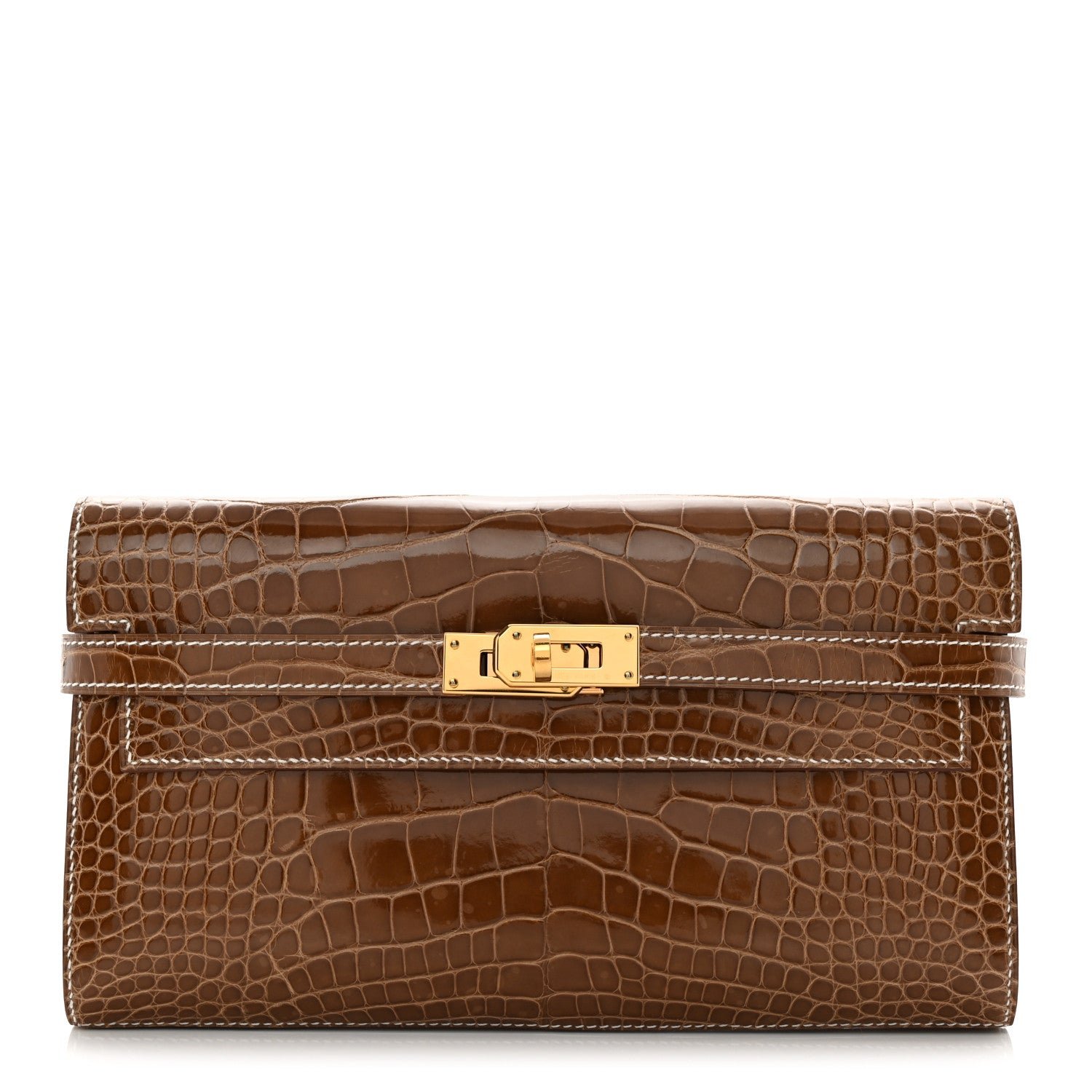Hermes Shiny Alligator Kelly Longue Wallet Ficelle