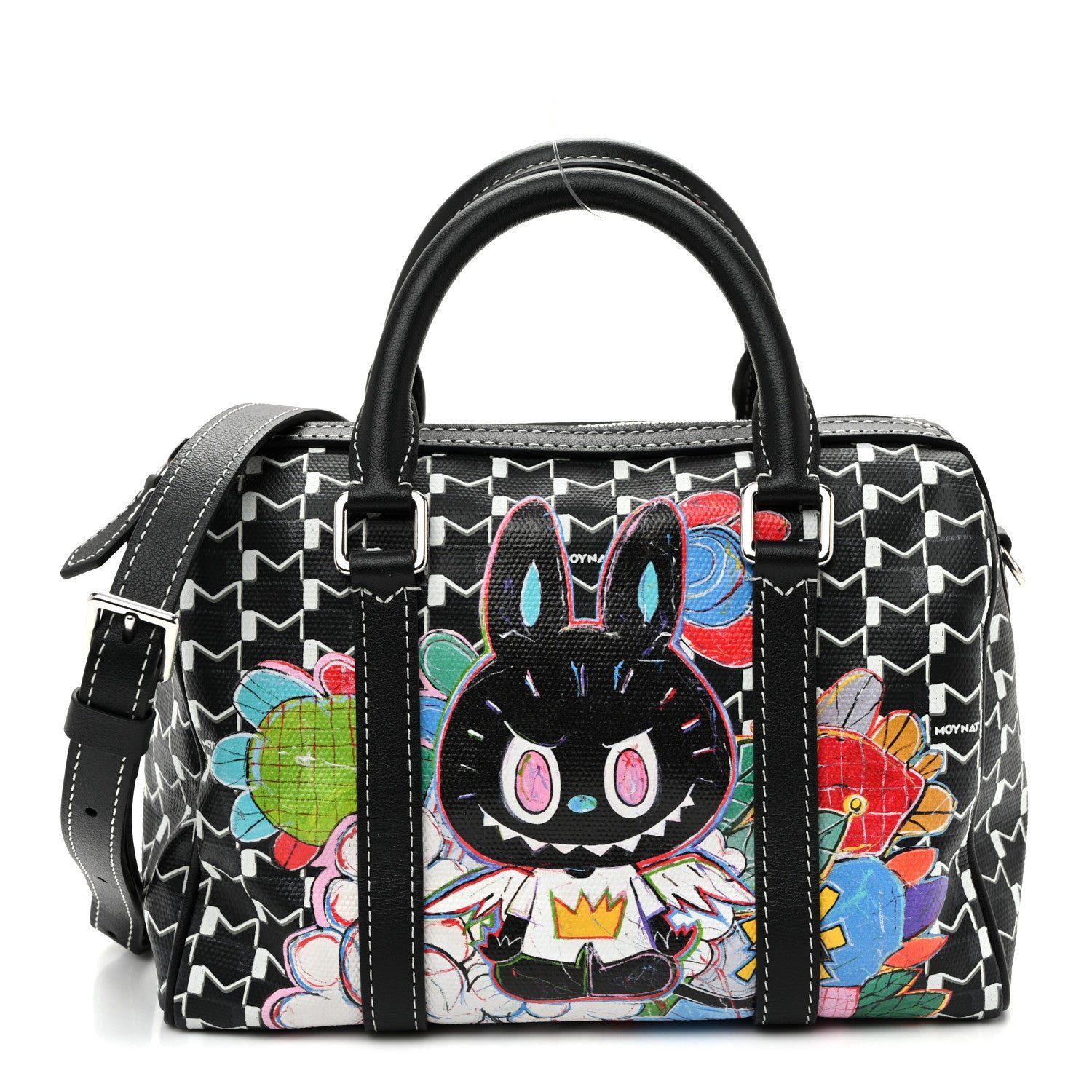 Moynat X KASING LUNG Calfskin Canvas M Labubu Boston Bag Black Multicolor
