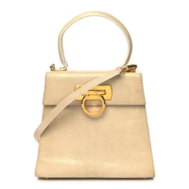 Salvatore Ferragamo Lizard Iconic Small Top Handle Bag Biege