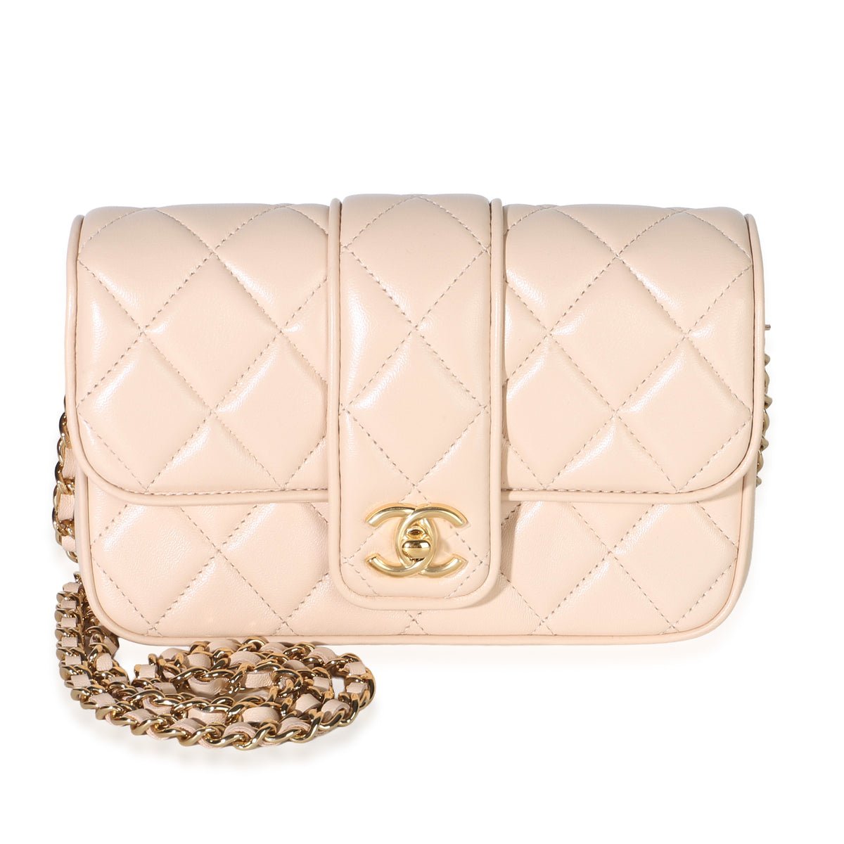 Pale Pink Quilted Lambskin Mini Tab Flap Bag