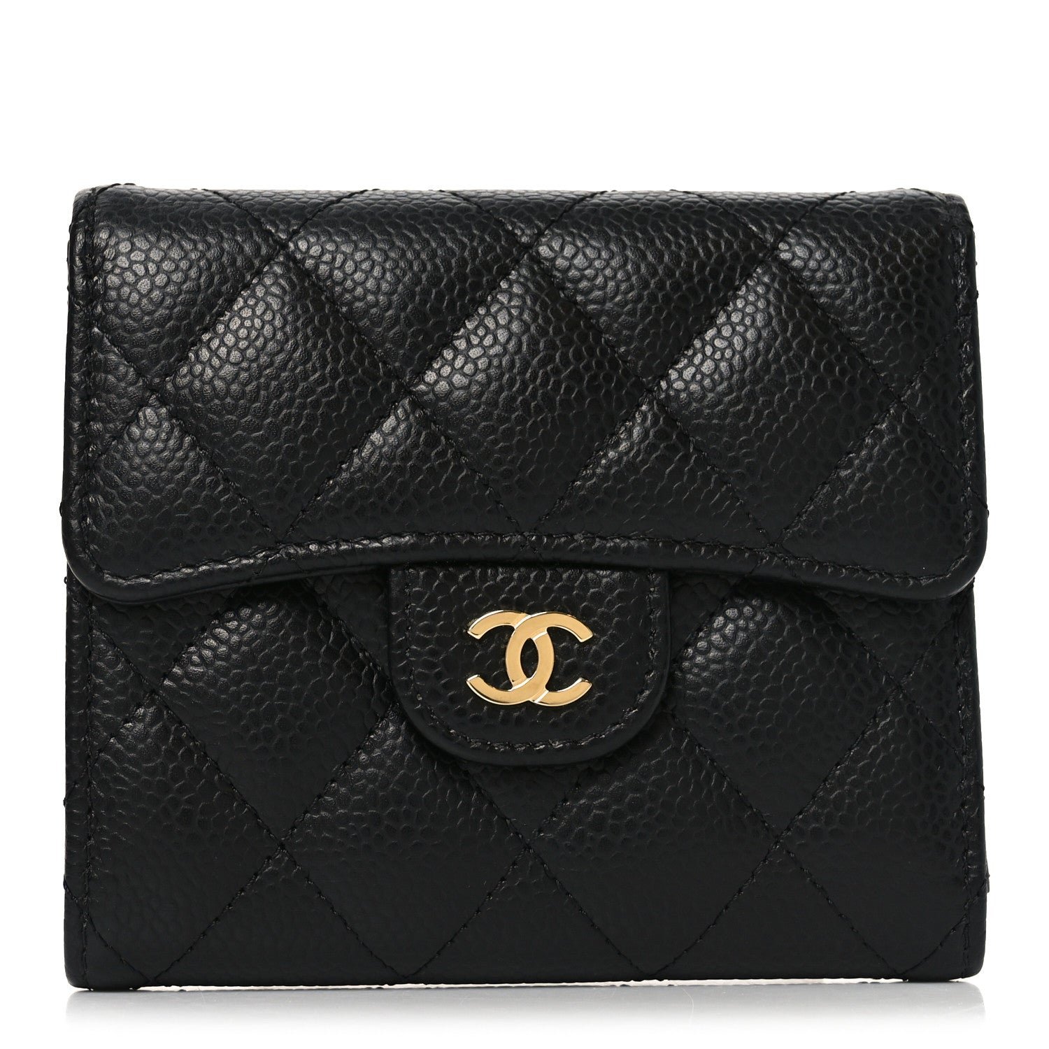 Chanel Caviar Quilted Compact Flap Wallet Black