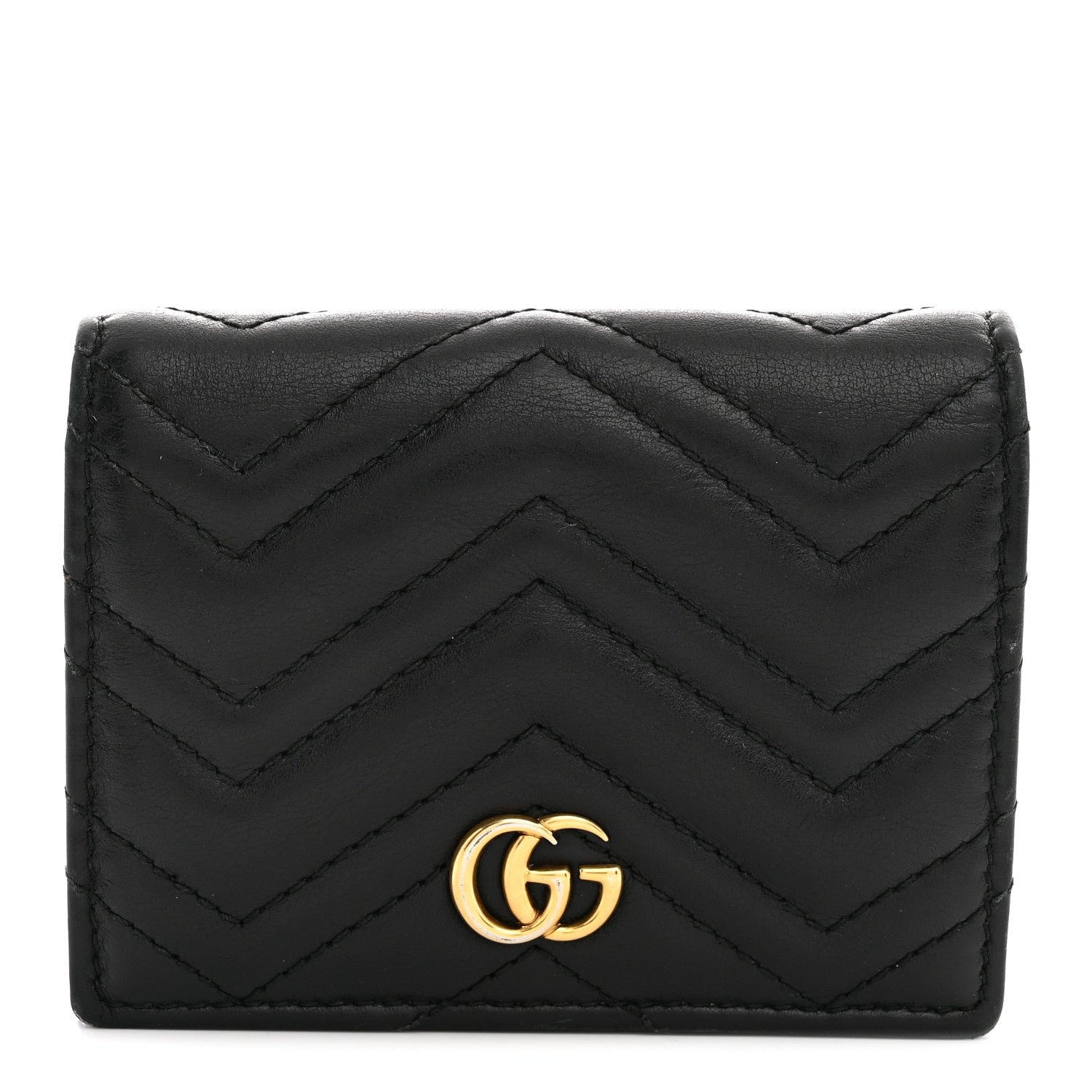 Gucci Calfskin Matelasse GG Marmont Card Case Wallet Black