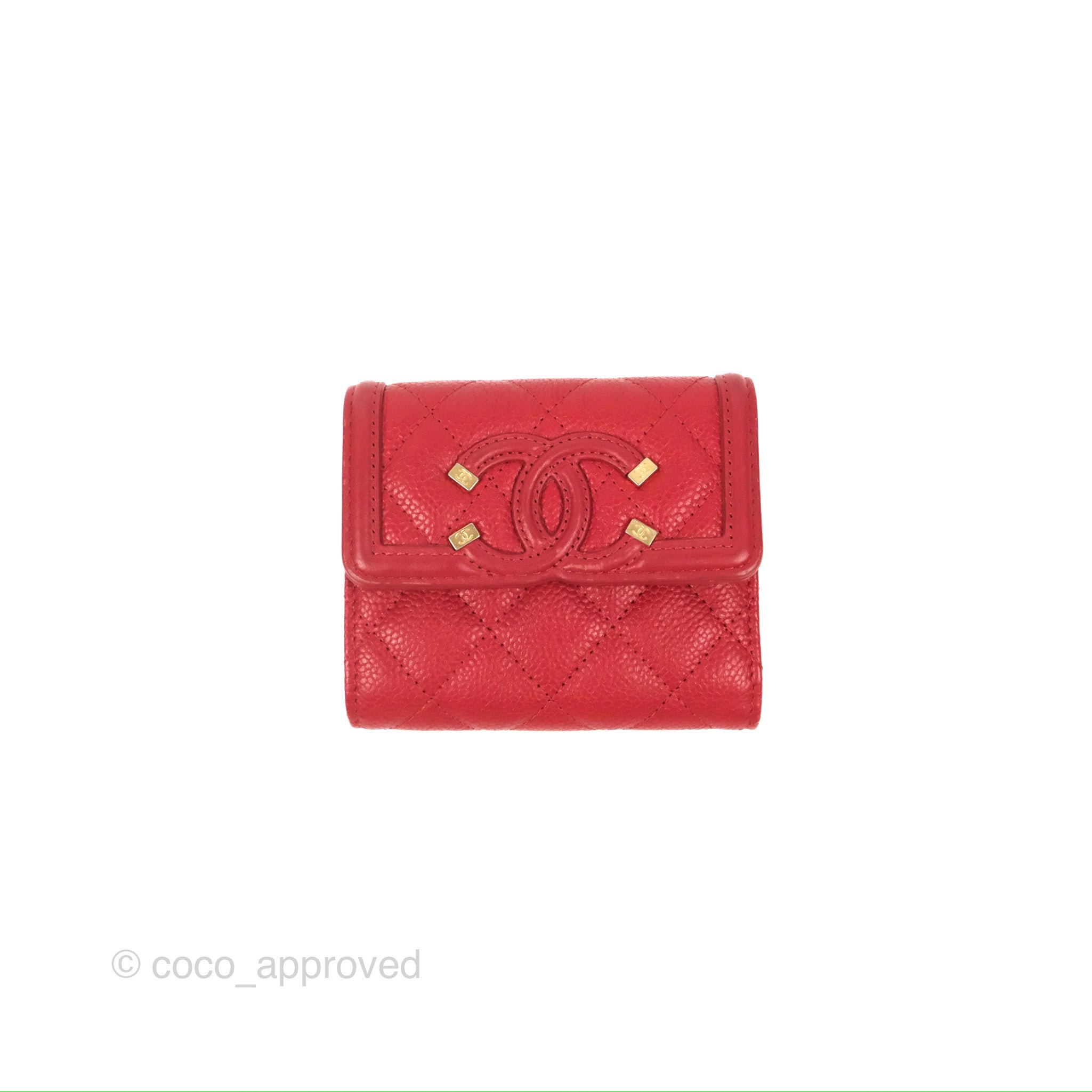 Chanel CC Filigree Short Flap Wallet Red Caviar Gold Hardware