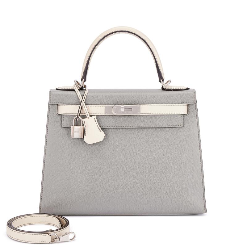 Hermes Bleu Glacier and Craie Epsom HSS Kelly 28 Sellier Brushed Palladium Hardware, 2017