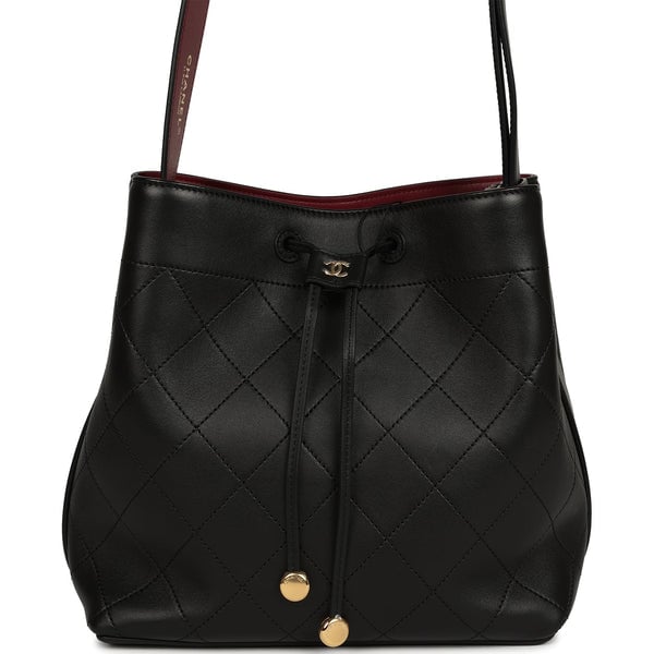Chanel Chanel Medium "CC Loop" Drawstring Bucket Bag with Leather Strap Black, Burgundy Calfskin Gold Hardware