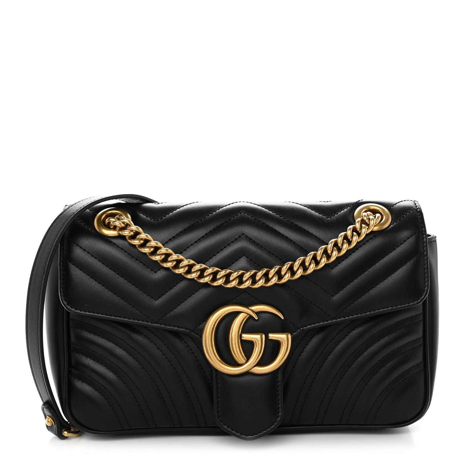 Gucci Calfskin Matelasse Small GG Marmont Shoulder Bag Black