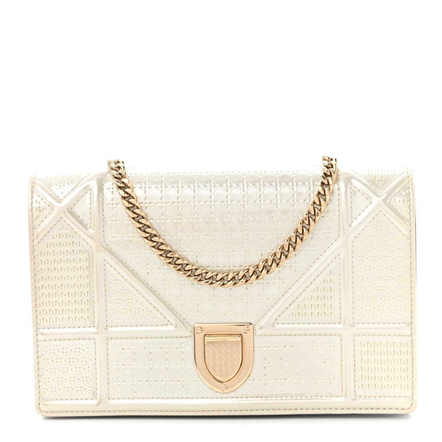 Christian Dior Patent Micro-Cannage Diorama Wallet on Chain Pouch White