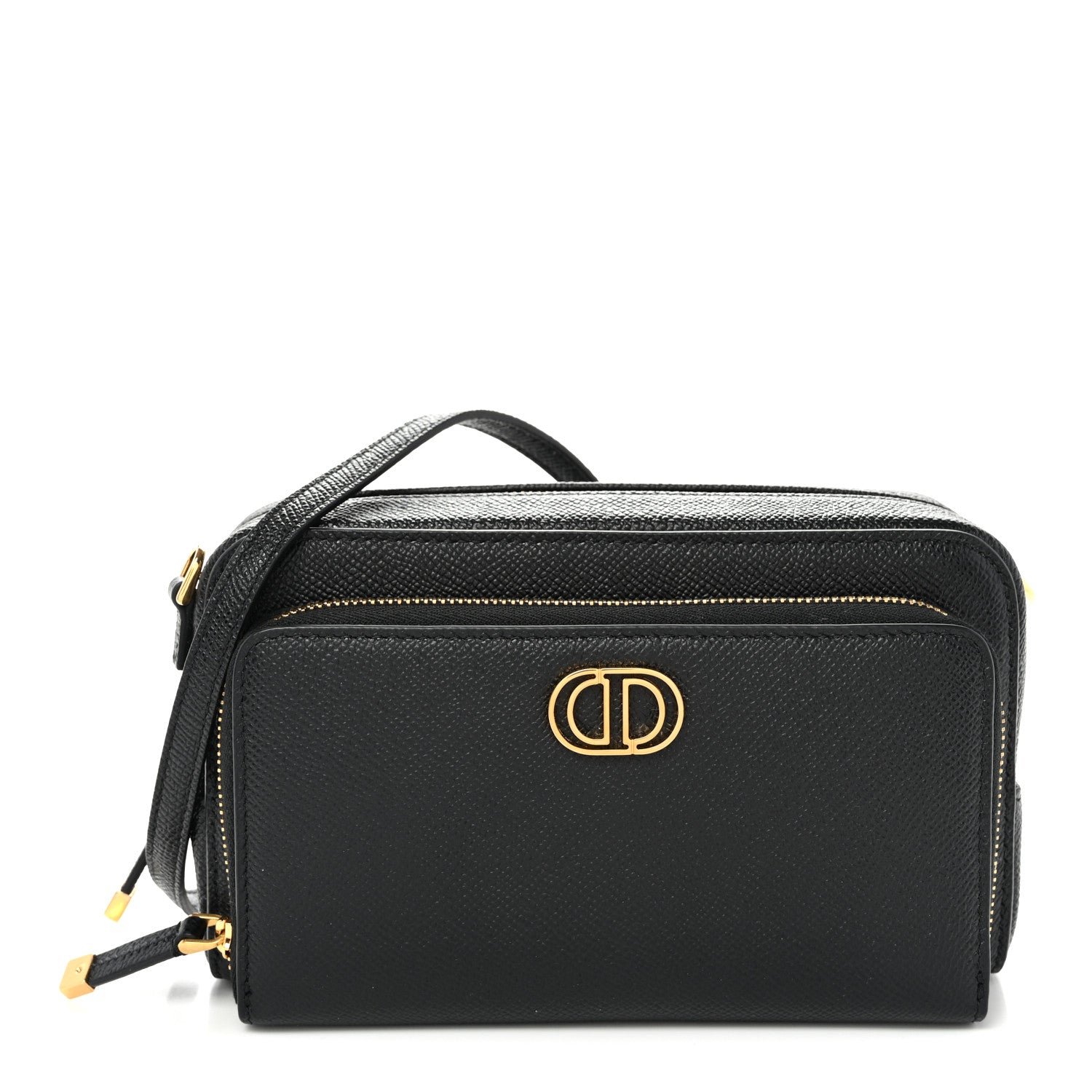 Christian Dior Grained Calfskin Caro Double Pouch Black