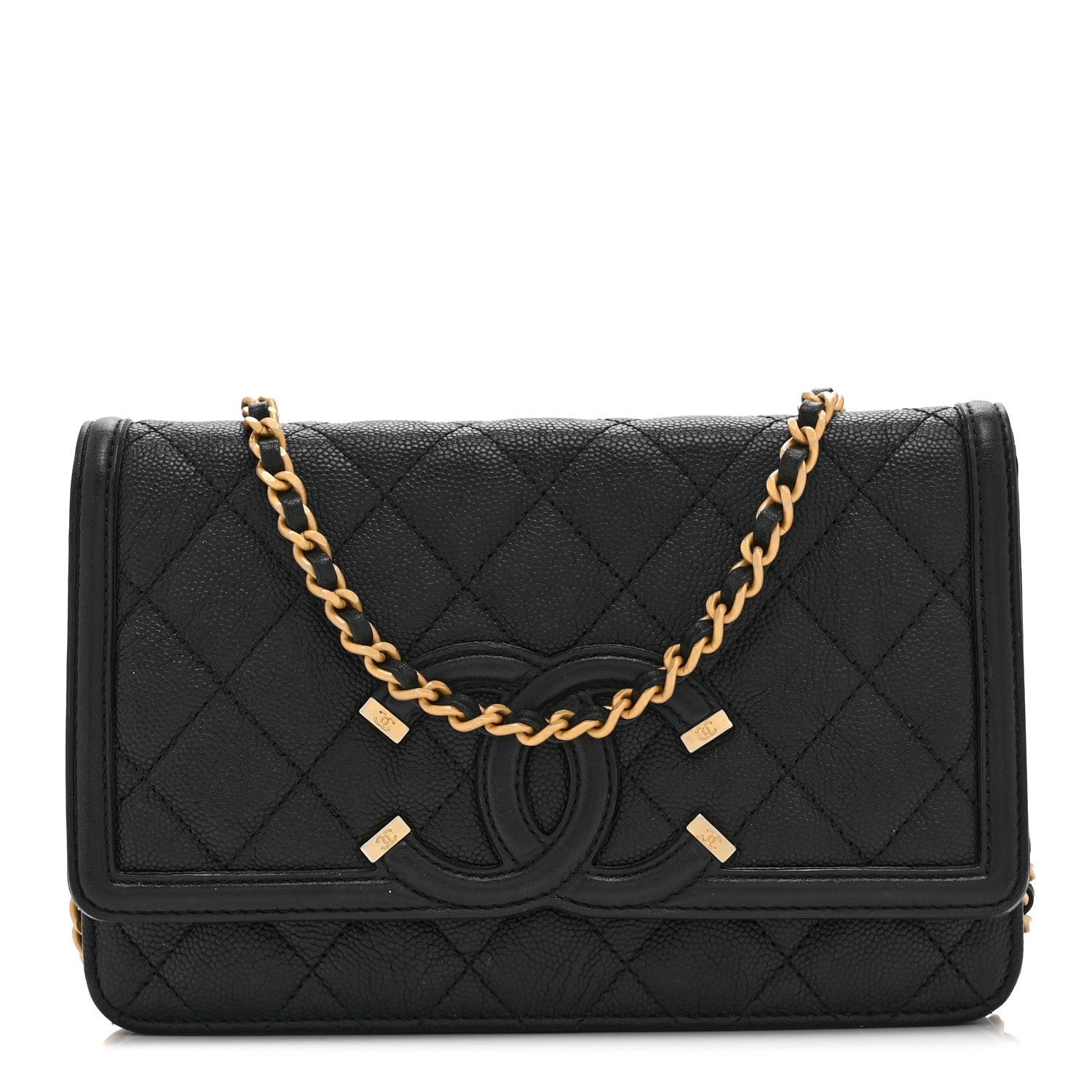 Chanel Caviar Quilted CC Filigree Wallet On Chain WOC Black