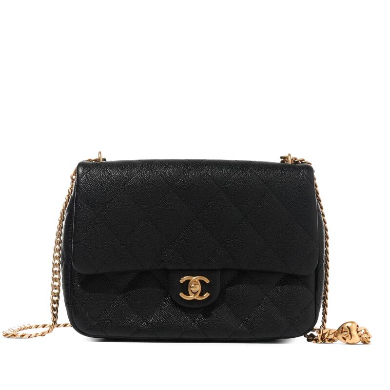 Chanel Black Quilted Caviar Heart Crush Flap Bag Aged Gold Hardware