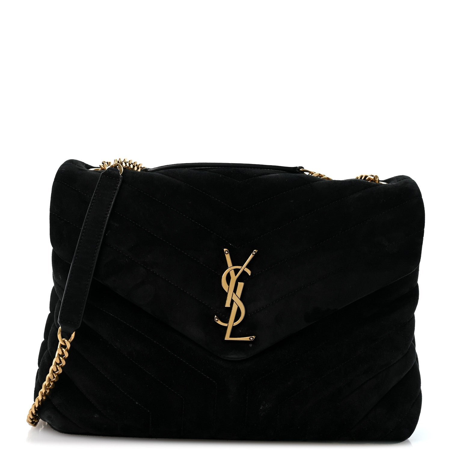 Saint Laurent Suede Y Quilted Monogram Medium Loulou Chain Satchel Black