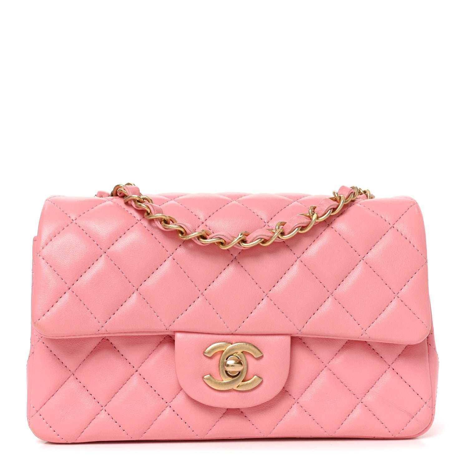 Chanel Lambskin Quilted Mini Rectangular Flap Pink