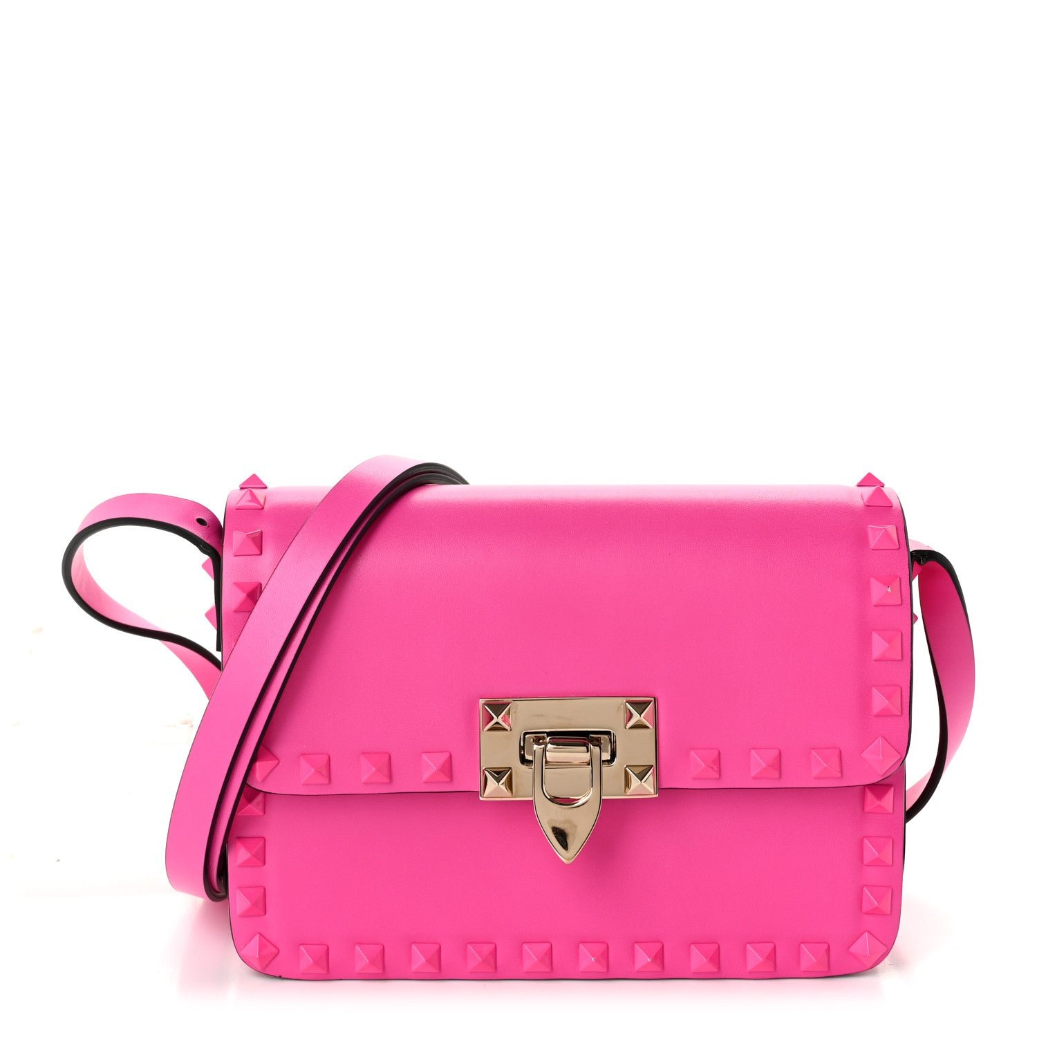 Valentino Garavani Smooth Calfskin Enamel Tonal Small Rockstud23 Shoulder Bag Pink PP