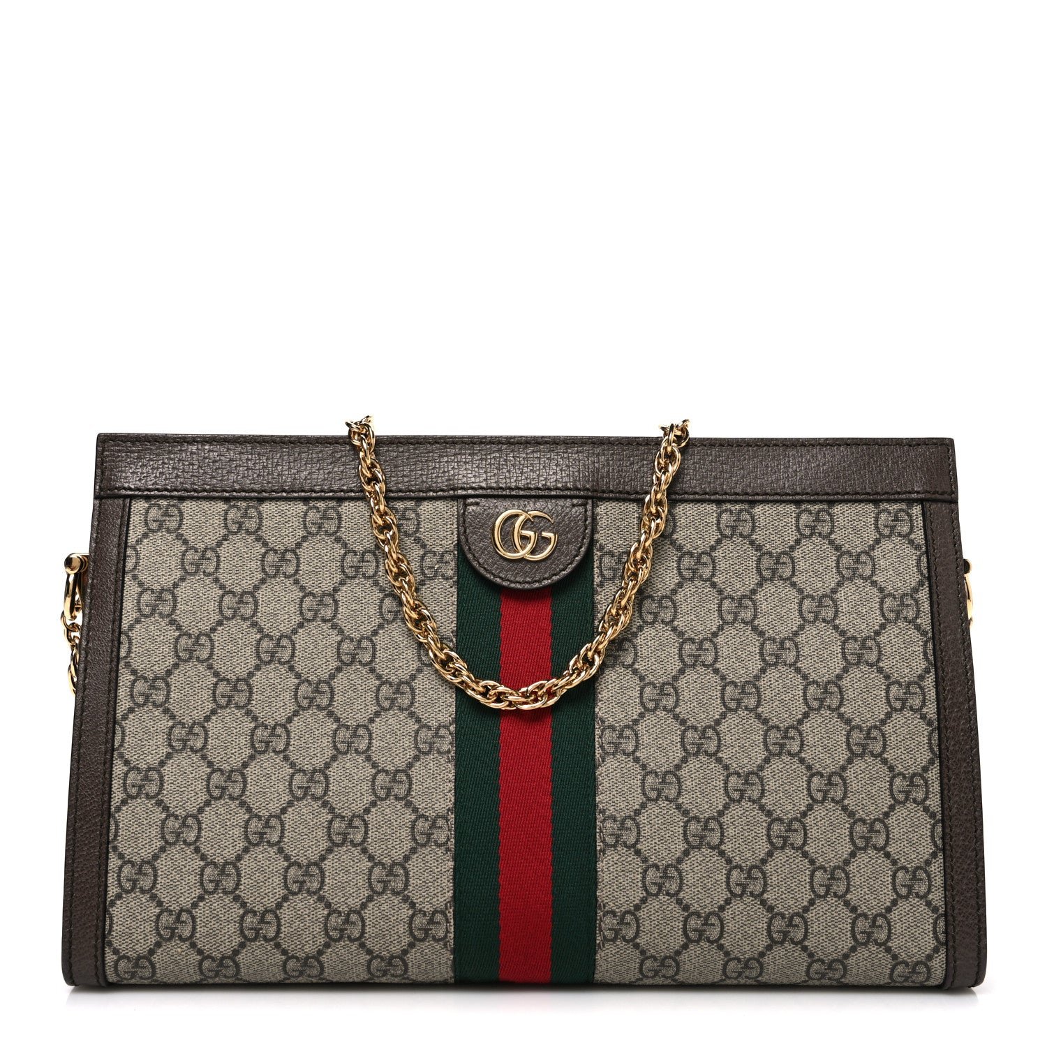 Gucci GG Supreme Monogram Web Medium Ophidia Chain Shoulder Bag Brown