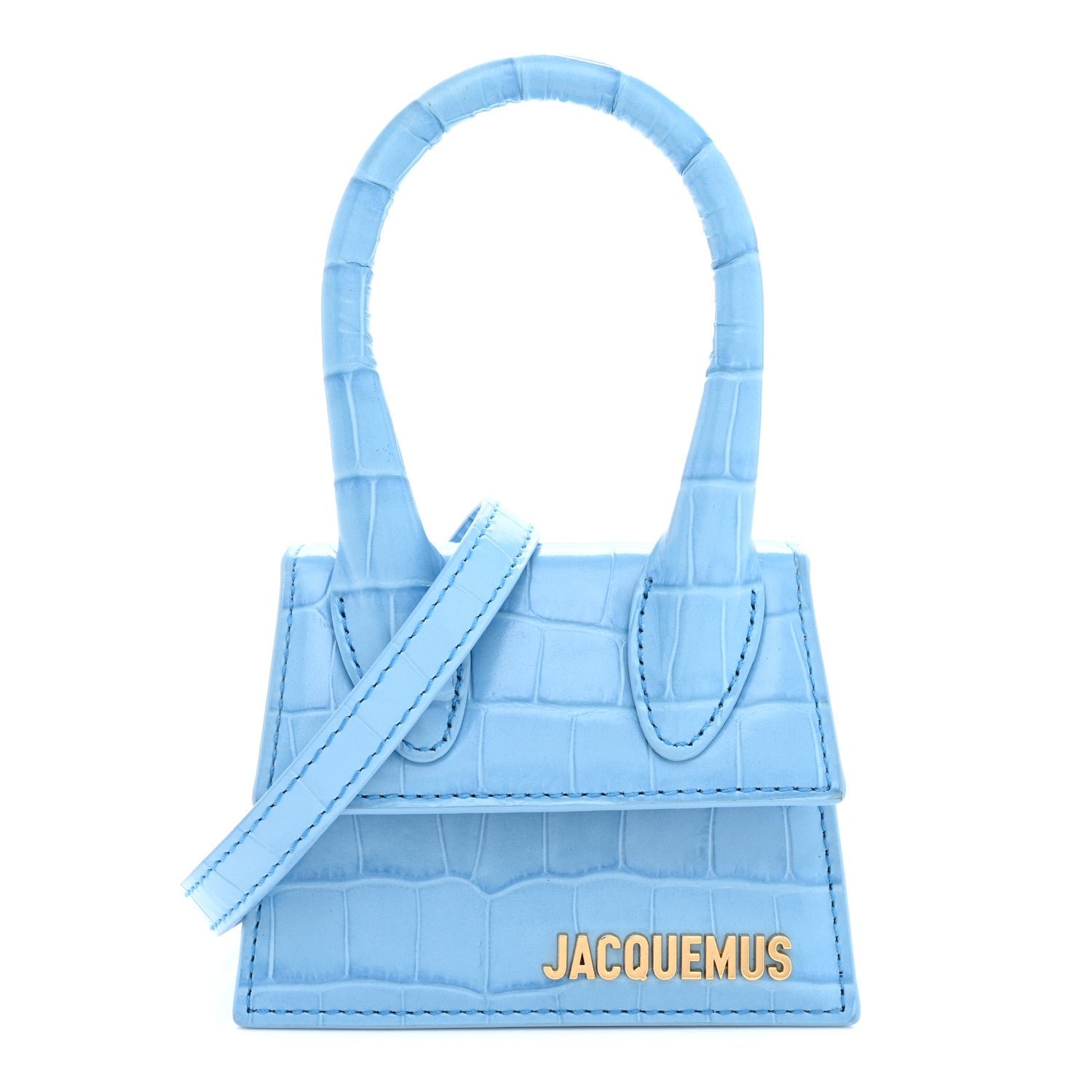 Jacquemus Calfskin Crocodile Embossed Le Chiquito Blue