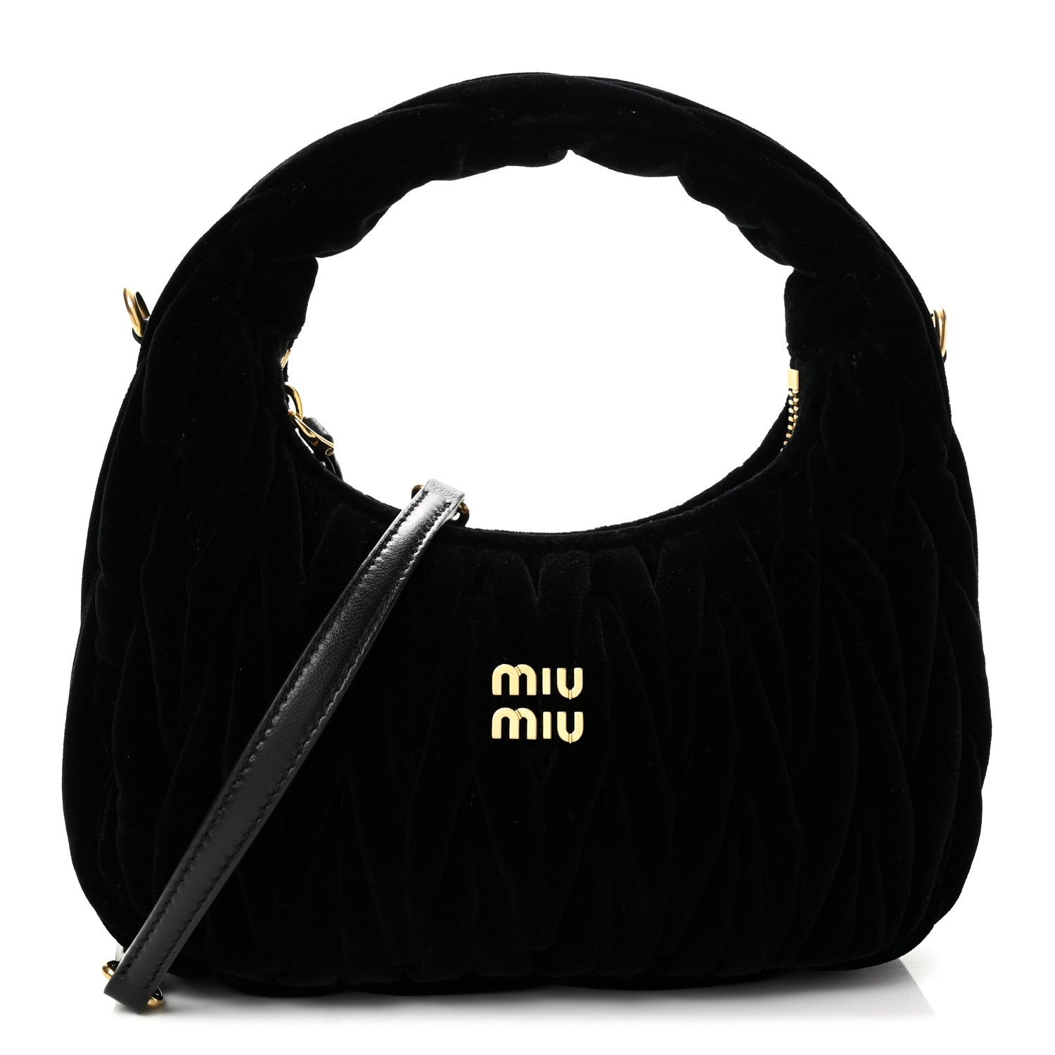 Miu Miu Velluto Matelasse Small Wander Hobo Black