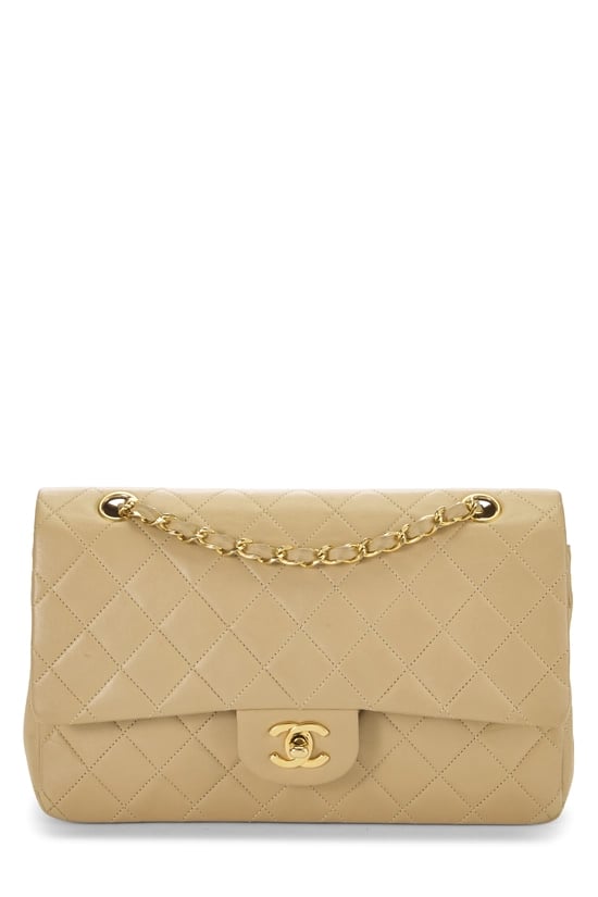 Beige Quilted Lambskin Classic Double Flap Medium