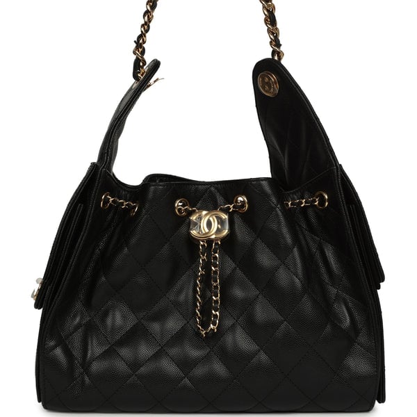Chanel Small 25 Hobo Bag Black Caviar Gold Hardware