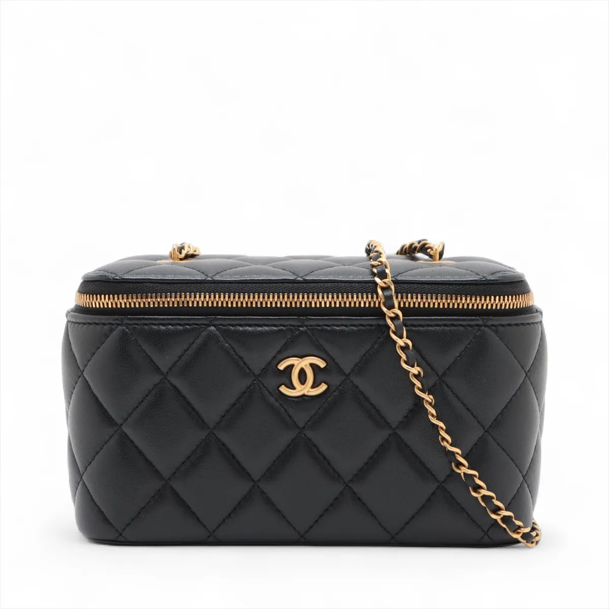 Chanel Matelasse Lambskin Chain Shoulder Bag Vanity hearts Black Gold Metal Fitt