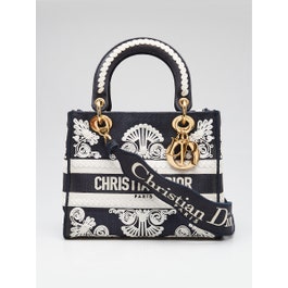 Christian Dior Blue/White Embroidered Cornely Medium Lady D-Lite Bag