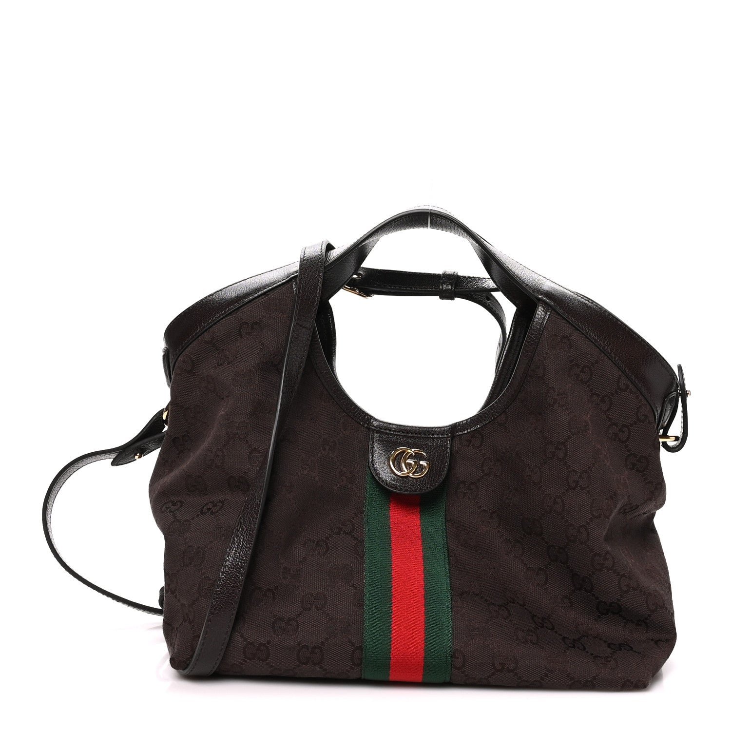 Gucci Denim GG Monogram Web Small Giglio Tote Dark Brown