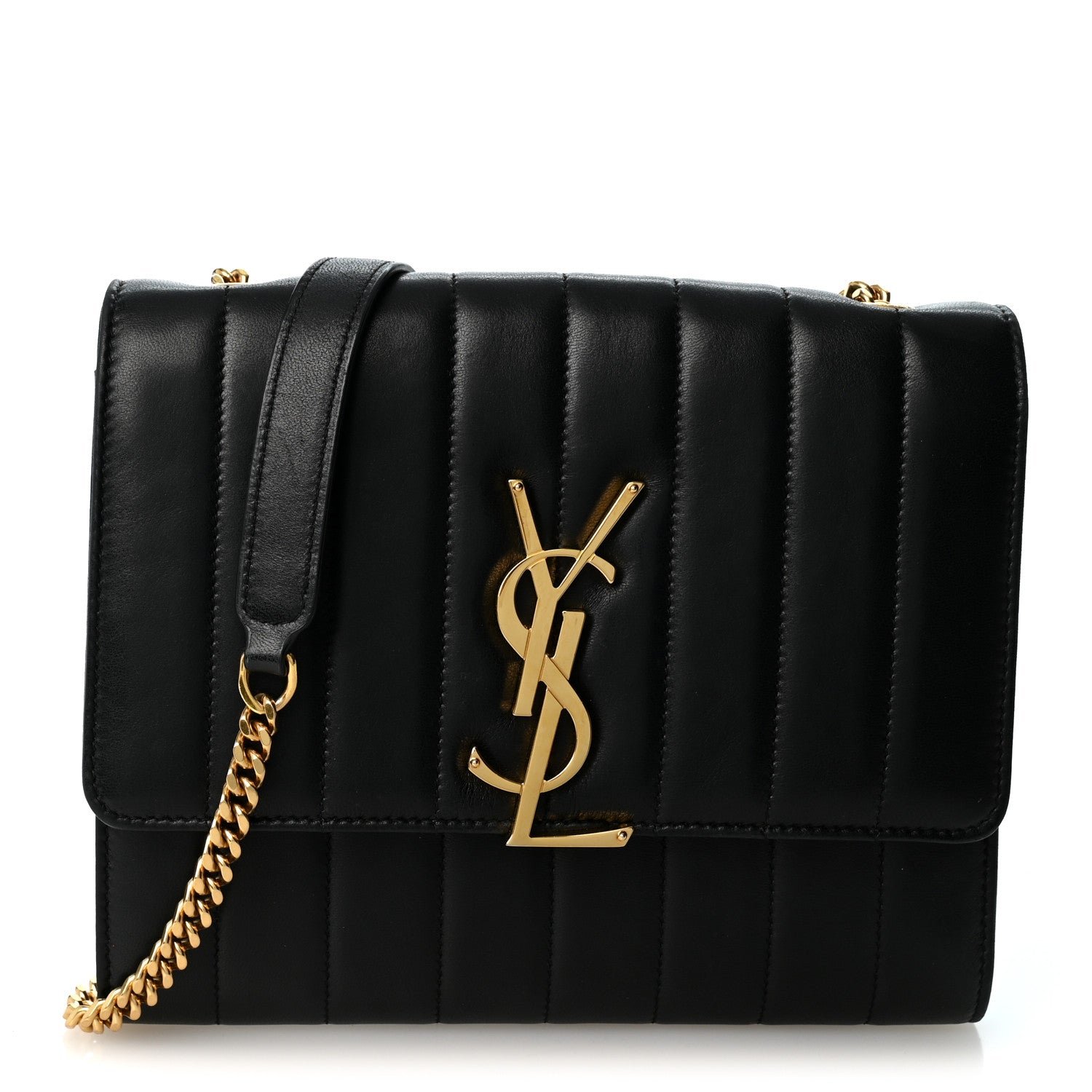 Saint Laurent Lambskin Matelasse Monogram Vicky Chain Wallet Black