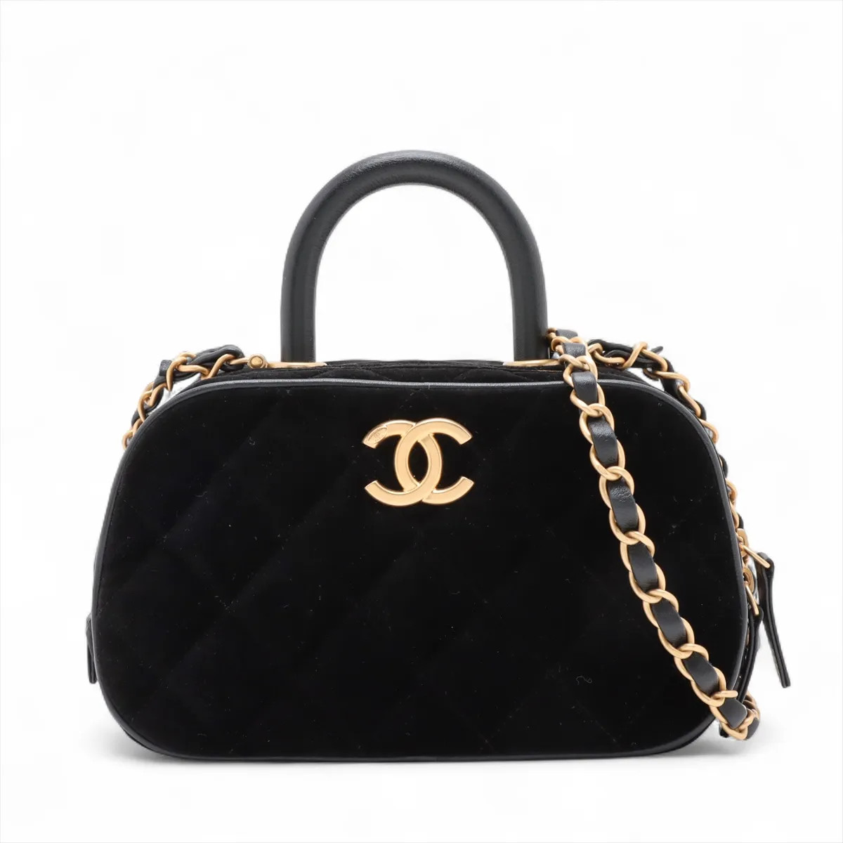 Chanel Matelasse Velvet 2 Way Shoulder Bag Black Gold Metal Fittings random plat