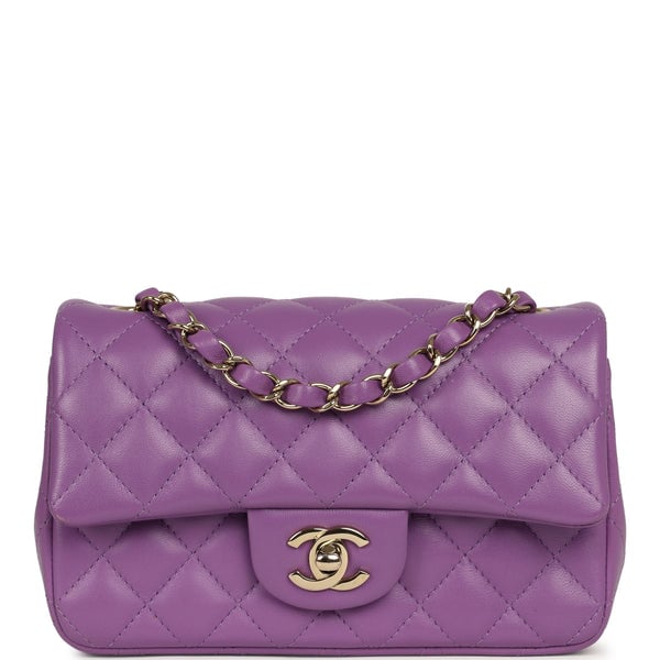Pre-owned Chanel Mini Rectangular Flap Bag Purple Lambskin Light Gold Hardware
