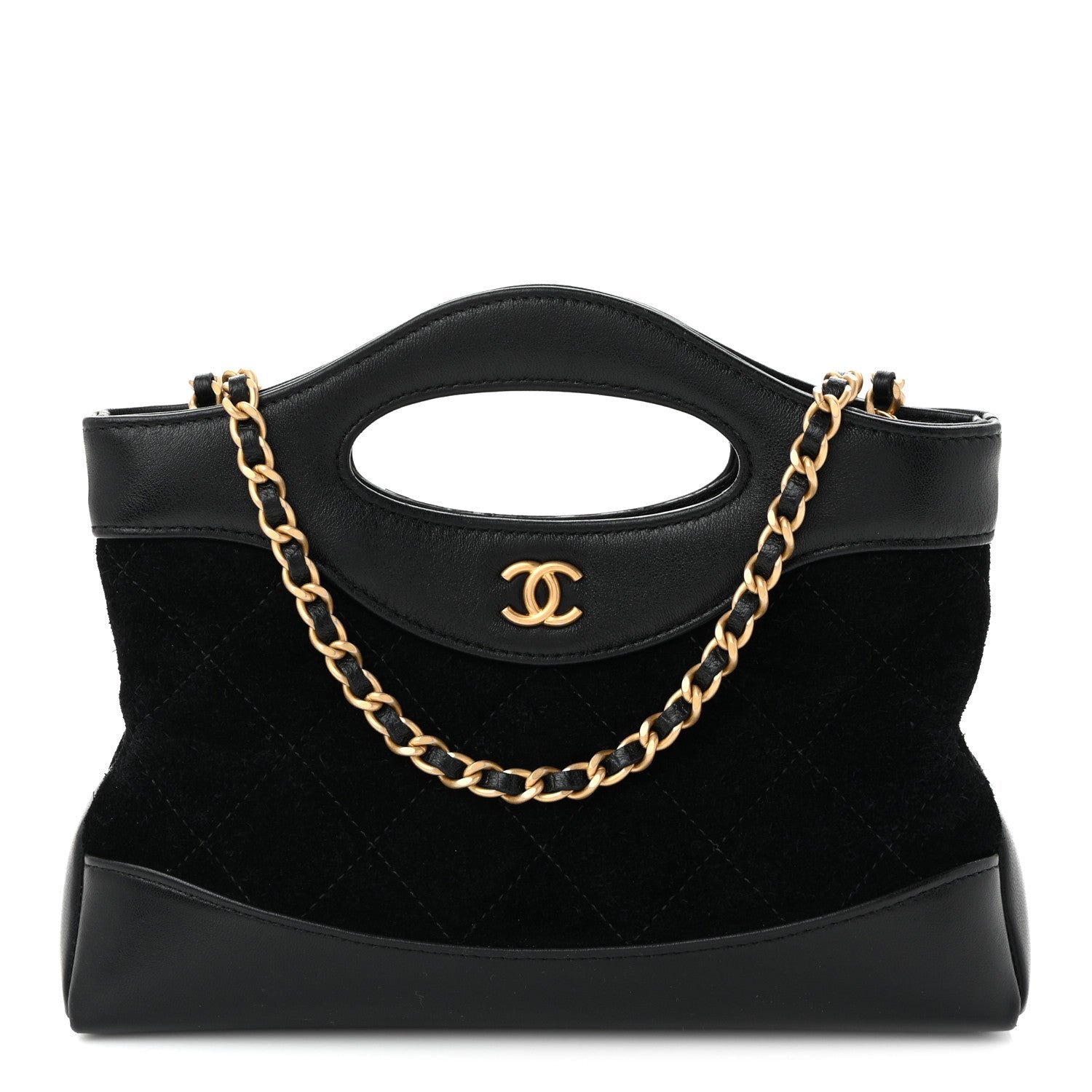 Chanel Suede Shiny Crumpled Calfskin Quilted Nano 31 Shopping Bag Black