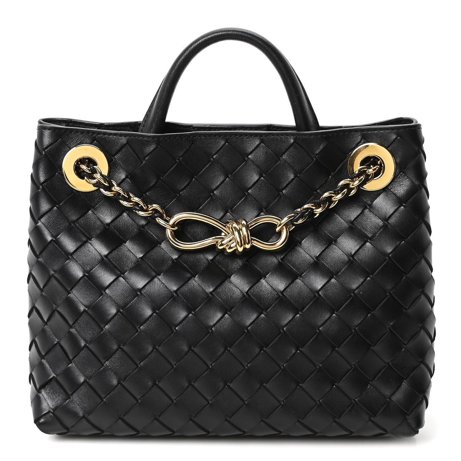 Bottega Veneta Nappa Intrecciato Small Andiamo With Chain Shoulder Bag Black
