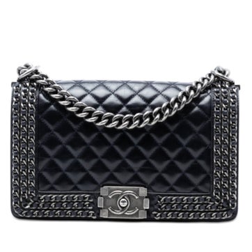 Calf Leather Old Medium Quilted Glazed Calfskin Chain Around Boy Flap