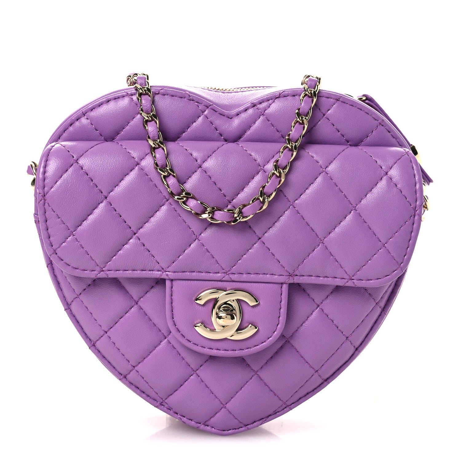 Chanel Lambskin Quilted CC In Love Heart Bag Purple
