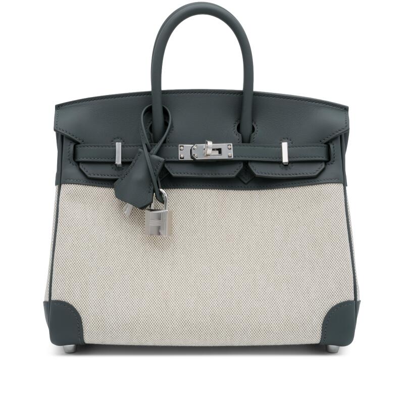 Hermes Limited Edition Vert Mangrove Swift, Ecru and Vert Amande Toile Birkin 25 Palladium Hardware, 2026