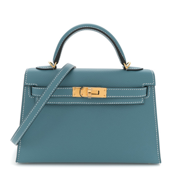 Hermes Epsom Mini Kelly Sellier 20 New Blue Jean