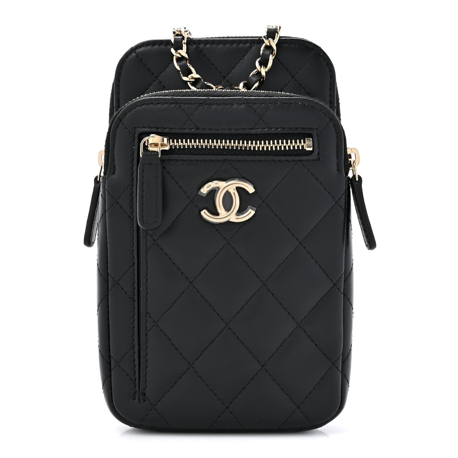 Chanel Lambskin Quilted CC Phone Holder Black