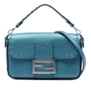 Calf Leather Mini Metallic Leather Selleria Baguette Satchel