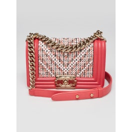 Chanel Pink/White Tweed and Faux Pearl Small Boy Bag