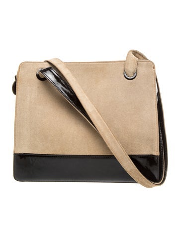 Patent-Trimmed Suede CC Shoulder Bag