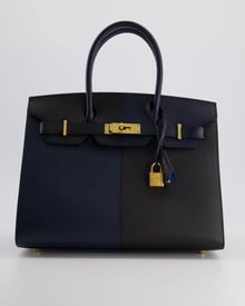 Hermes *SUPER RARE* Hermès Birkin Bag 30cm Casaque Sellier Verso in Blue Indigo and Black Epsom Leather with Gold Hardware