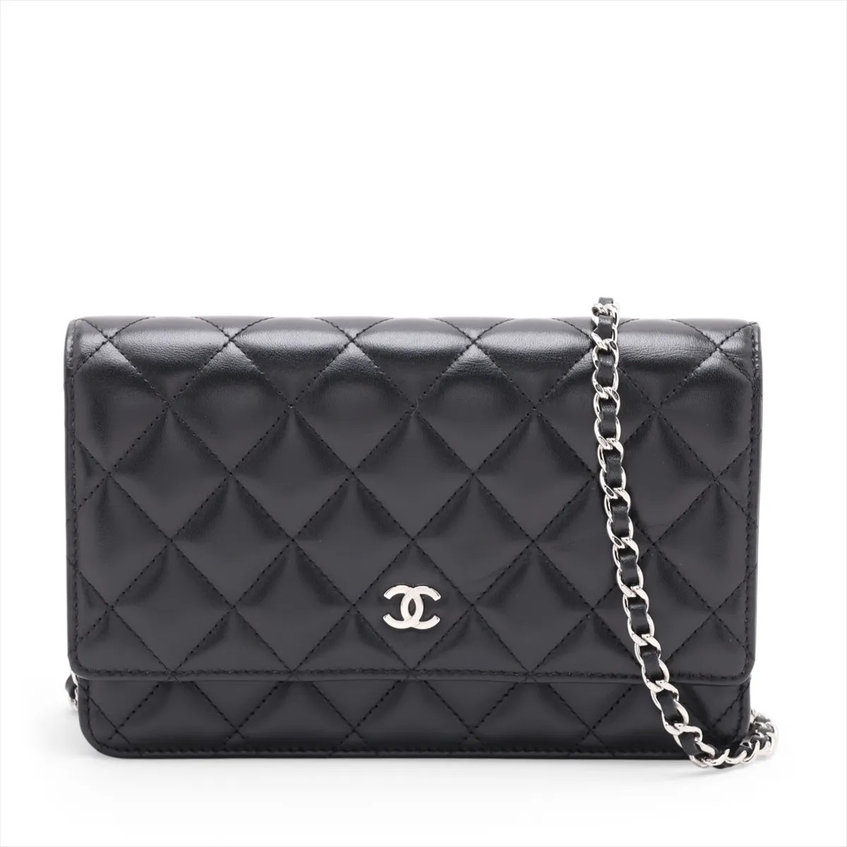 Chanel Matelasse Lambskin Chain Wallet Black Silver Metal Fittings 25XXXXXX