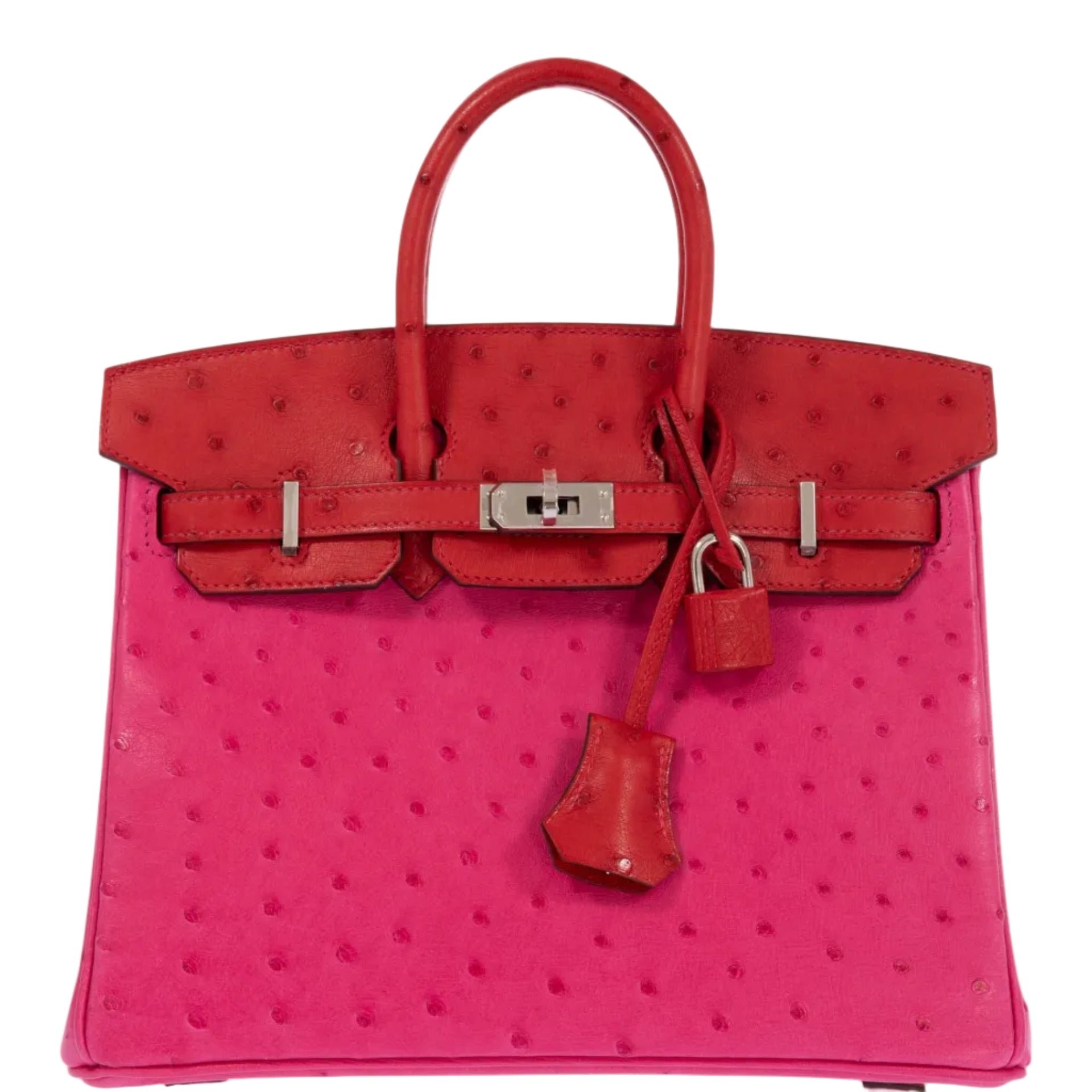 Hermes Hermès Birkin 25 Verso Rose Tyrien/Rouge Vif Ostrich Palladium Hardware