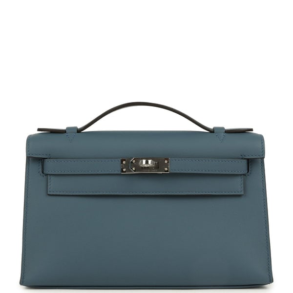 Hermes Hermes Kelly Pochette Bleu Tempete Swift Palladium Hardware